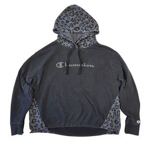 Champion Women L Leopard Print Hoodie Black Pullover Casual Athleisure Lounge‎